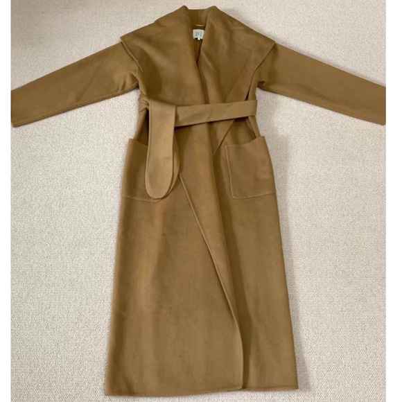 BEST Helsa Revolve The Throw Long Coat Camel Tan Wool Classic Quiet Lux - Picture 8 of 12